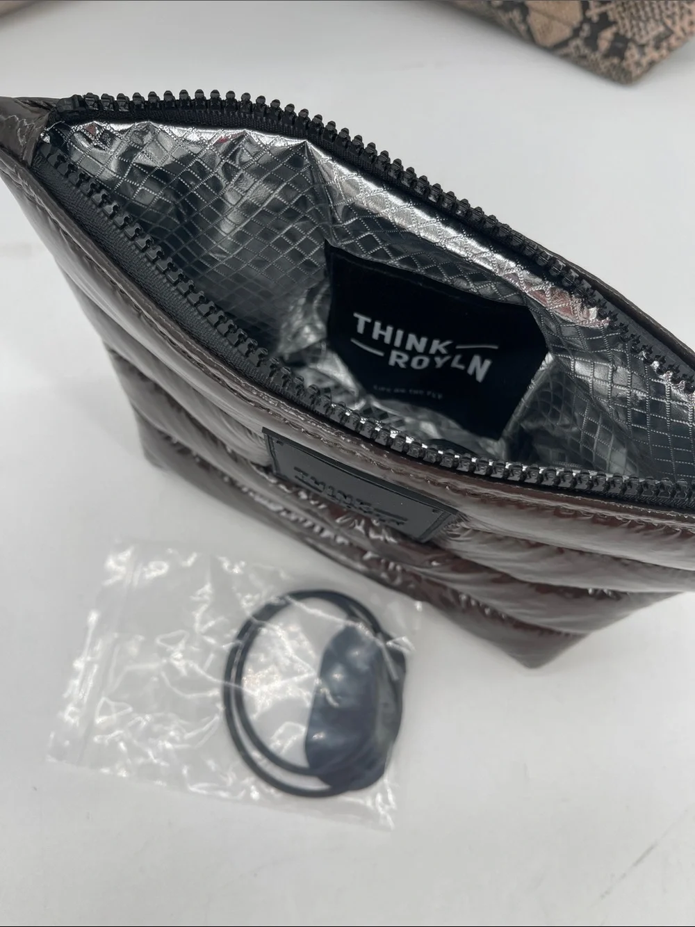 THINK ROYLN Quilted Snake Print Travel Trio Pouches